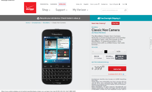 BlackBerry Classic Non Camera   Verizon Wireless